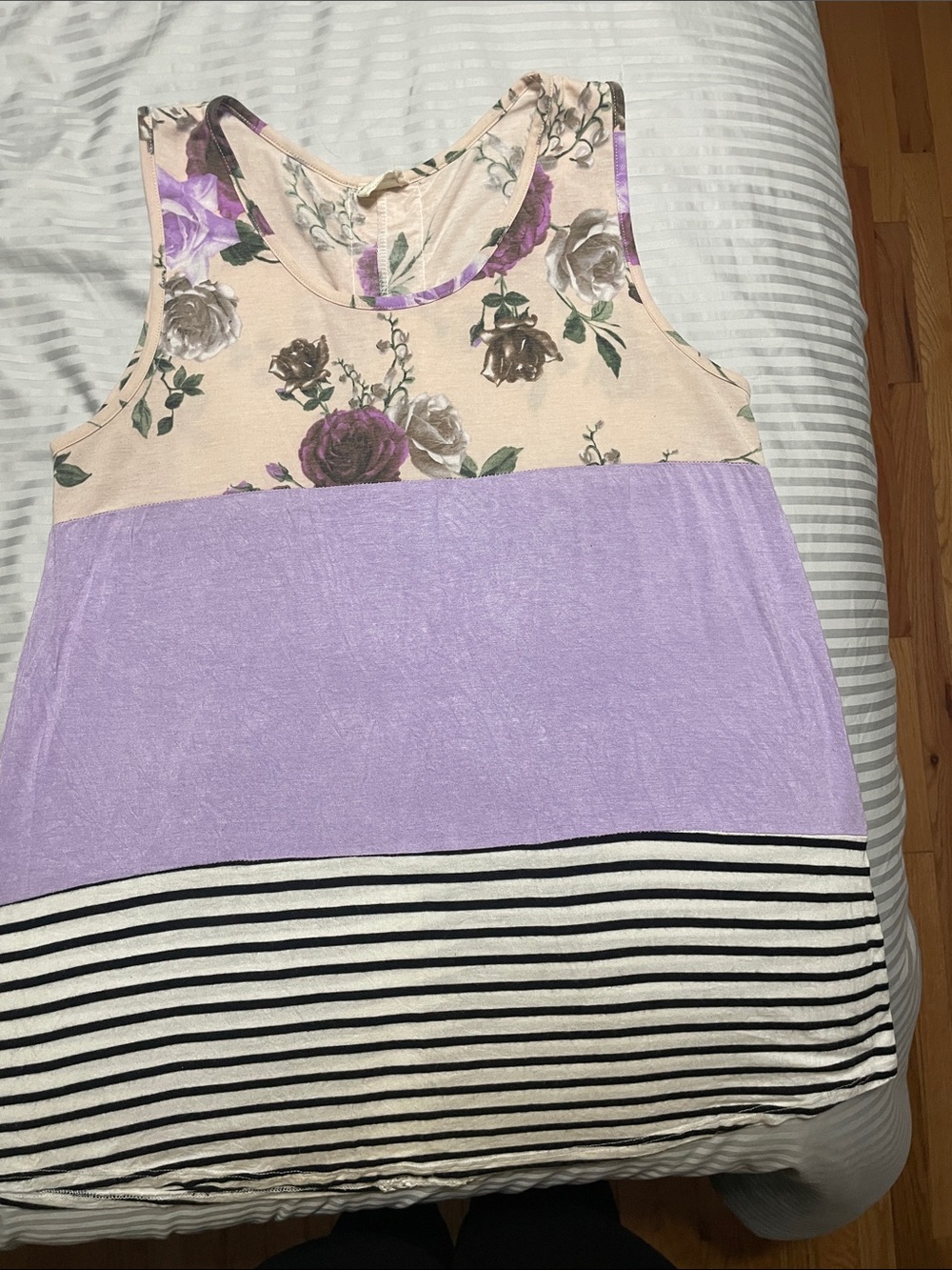 Lovely Melody Lavender Floral & Striped Colorblock Tank